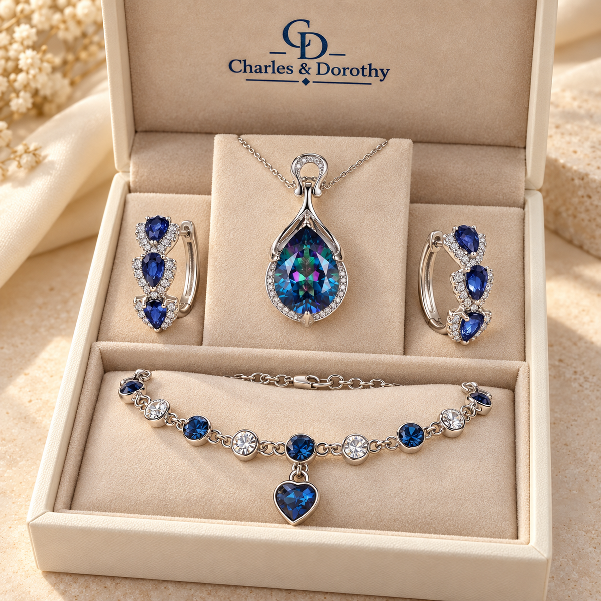 Sapphire Romance™ 3-Piece Set — Necklace, Bracelet & Earrings