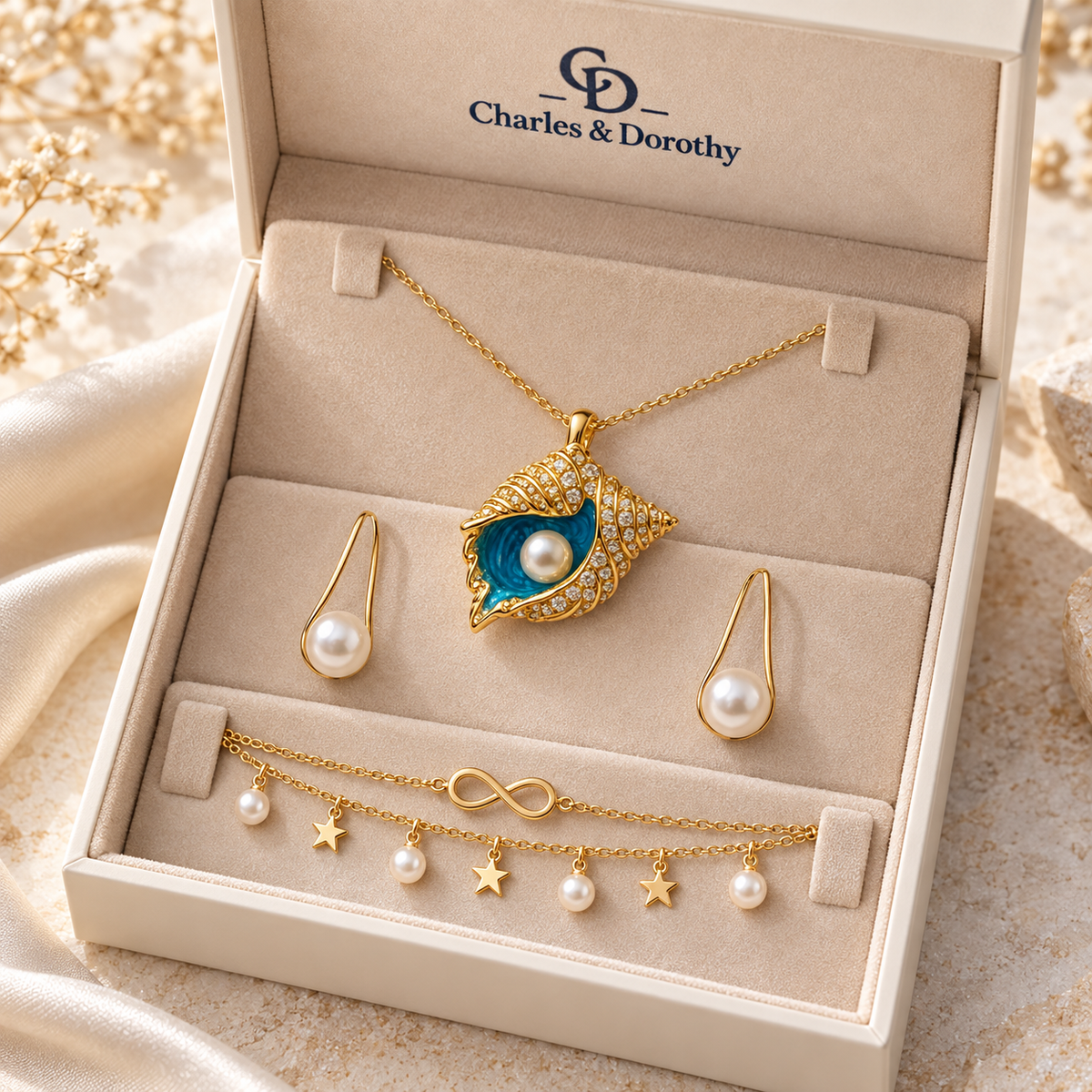 Golden Pearl™ 3-Piece Set — Necklace, Earrings & Anklet